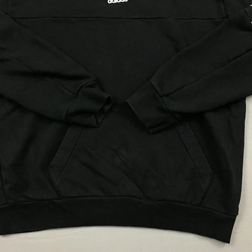 Adidas Hoodie Men Medium Black White Trefoil Logo Tape Pullover Sweatshirt M